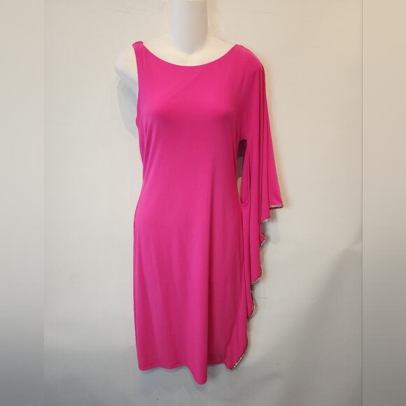 New Joseph Ribkoff Hot Pink Barbiecore Dress Rhinestone Chiffon Lined Size 4